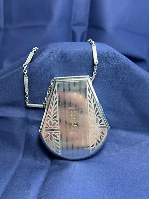 Antique Elginite EAM Guilloché Mirrored Dance Compact Wristlet Engraved Purse • $59.95