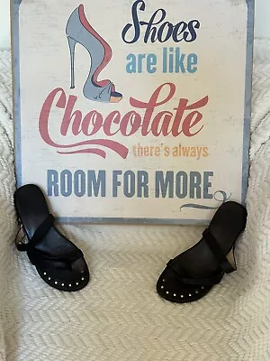 Matt Bernson Black Leather  Designer Thong Sandals Studs Strappy Women's Size 8 • $14.99