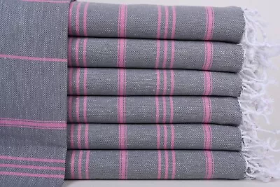 Turkish Hand Towel Camping Tea Towel Dark Gray-Pink Striped Towel 24x40 Inche • $7