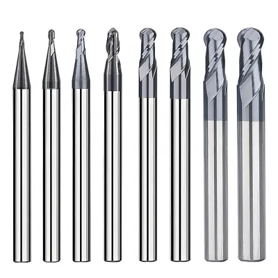 8 Pcs Carbide Ball Nose End Mill Set 2-Flute Altin Coating 1mm To 6mm Range Size • £15.65