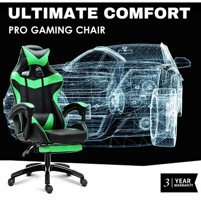 $158 • Buy Gaming Chair Office Racing PU Leather Executive Massage Racer Footrest Green