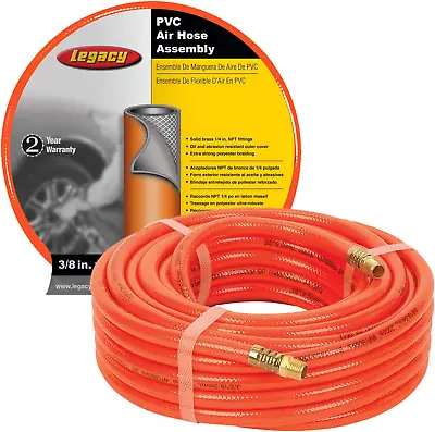 Air Hose 3/8 In. X 50 Ft 1/4 In. Fittings PVC Orange - HL2850FO2-A02 • $20.95