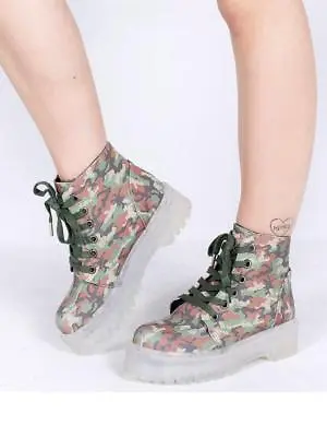 YRU Slayr Slayer Reflective Camo Punk Gothic Vegan Leather Platforms Boots Shoes • $209.89