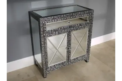 £169.99 • Buy Embossed Mirrored Cabinet Blackened Silver Venetian Cabinet 3239