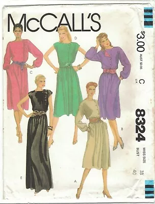 McCall's 8324 Midi Maxi Dress Asymmetrical Buttons 1980s Misses Size 18 Uncut • $13.19