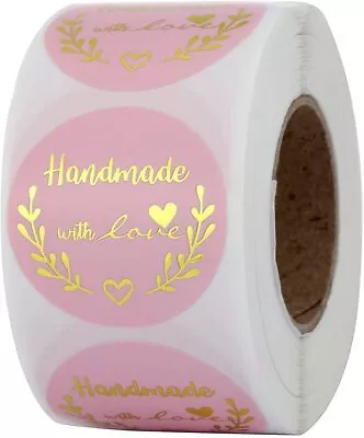 Pink Handmade With Love Stickers Hand Made With Love Small Business Round Seal  • £2.78