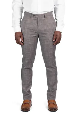 Slim Fit Tweed Mens Dress Pants Light Brown Flat Front Fitted Slacks AZAR MAN  • $59