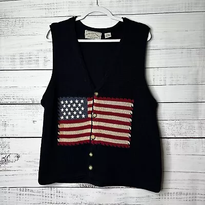 VTG 90s Womens Large American Flag Knit Cardigan Sweater Vest Streetwear July 4t • $35