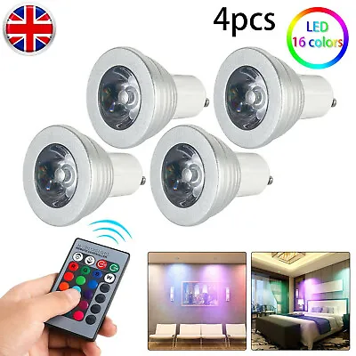 £14.99 • Buy 4 X GU10 5W 16 Color Changing RGB Dimmable LED Light Bulbs Lamp Remote Spot UK