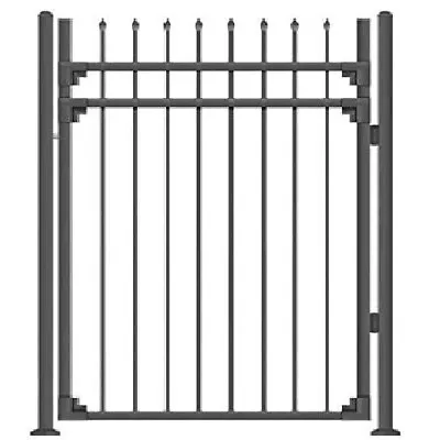 XCEL Black Steel Anti-Rust Fence Gate 4ft W X 5ft Sharp End Pickets 3-Rail • $199.99