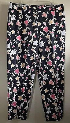 Talbots Spring Floral Print Ankle Pants Women’s Size 16 Black Stretch • $15.77