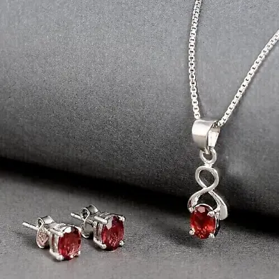 3.00Ct Oval Cut Simulated Red Garnet Women's Jewelry Set 14K White Gold Plated • $164.99