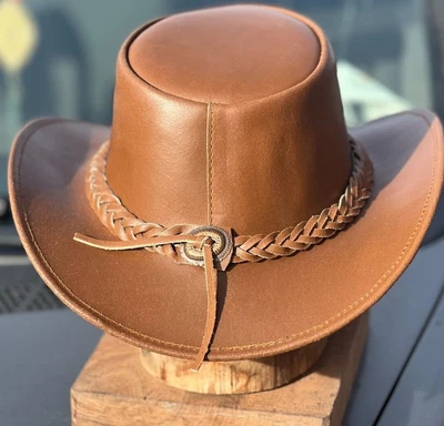 £17.45 • Buy Men's Australian Cowboy Western Style Tan Outback Hat Oily Finish With Chinstrap