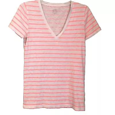 J. Crew Striped Vintage Cotton T-shirt Neon Orange M • $15.67