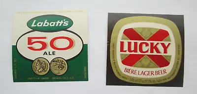 2 VINTAGE CANADA Lucky Lager Beer Label Labatt 50 Breweries NEW WESTMINISTER B C • $5.17