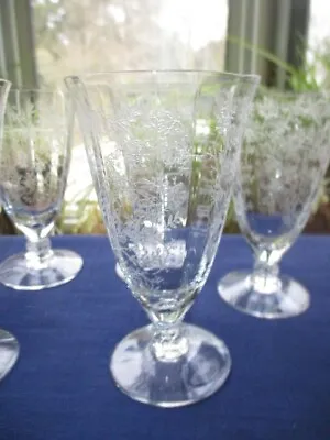 1936-66 FOSTORIA CHINTZ  Etch DEPRESSION GLASS 6 JUICE GLASSES FLAT WINE 4.75  • $55