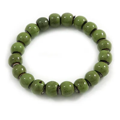 10mm Military Green Ceramic Beaded Flex Bracelet - Size M • $14.92