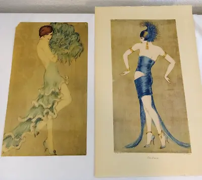 Vintage RARE 1920's V. Monee   The Green Fan   &   The Dance   Prints Art Deco • $89.99