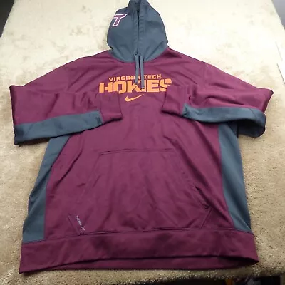 Virginia Tech Hokies Sweater Adult XXL Maroon Gray Hoodie Nike Therma-Fit Mens • $8.88