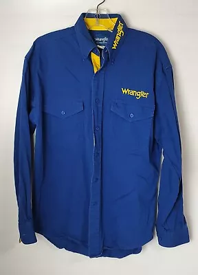 Vintage Westernstyle Wrangler Mens Button Down Shirt Royal Blue/Yellow Medium  • $34.26