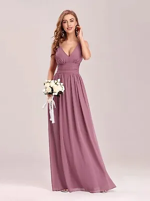 Ever-Pretty Long Empire Waist Bridesmaid Dress V Neck Sleeveless Size 16 • £32.99