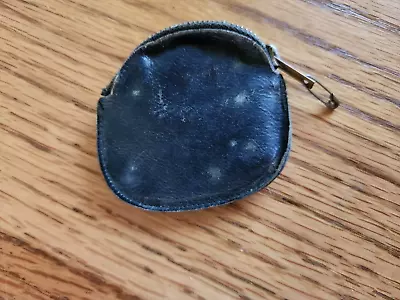 VINTAGE COIN PURSE Black Leather Round Case Top Zip • $4.99