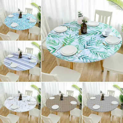 $15.39 • Buy Round Tablecloth- Patio Dining Table Cover Fitted Elastic Waterproof Oilproof
