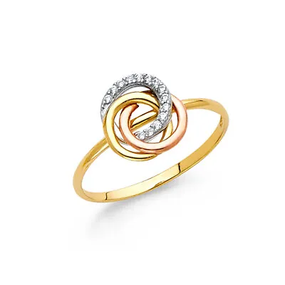 Ioka -14K Solid Tri Color Gold CZ Fancy Love Symbol Infinity Statement Ring • $158