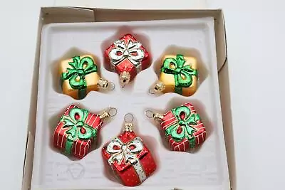 Vintage Box Of 6 Present Gift Shaped Blown Glass Ornaments From Czech Republic • $49.99