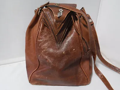 PM2 VTG 80s 90s Stefano Ostrich Print Leather Boho Hobo Drawstring Bucket Bag • $29.99