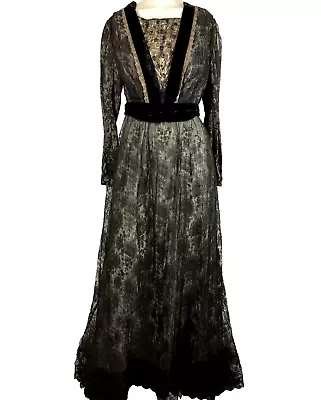 WOW Edwardian Chantilly Lace Overlay Dress 1/2 Mourning Fancy Tall • $124.99