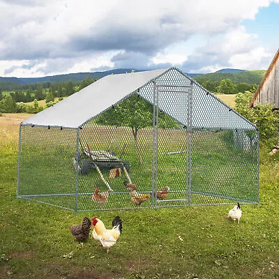 Large Metal Walk-In Chicken Coop Run Cage W/ Cover Outdoor 300 X 200 X 200 Cm • £129.95