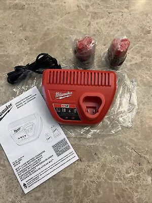 2 New Genuine Milwaukee M12 CP 2.0 Ah 48-11-2420 Batteries & 48-59-2401 Charger • $57.99