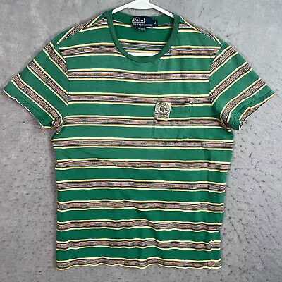 Vintage 90s Polo Ralph Lauren Aztec Striped Indian Head Pocket T Shirt Medium • $24.99