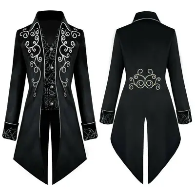 Mens Steampunk Vintage Tailcoat Jacket Gothic Victorian Frock Coat Uniform Coat • $40.05