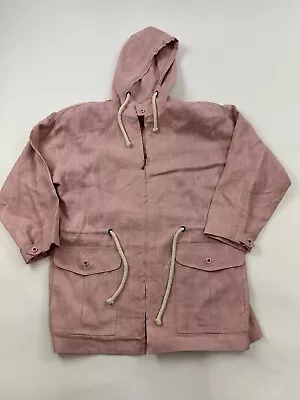 Moda International Jacket Womens Small Pink Linen Full Zip Hooded Coat • $44.83