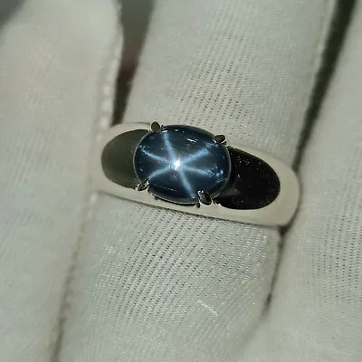 Vintage 925 Sterling Silver Oval Natural Blue Star Sapphire Ring Men's Band Ring • $135.69