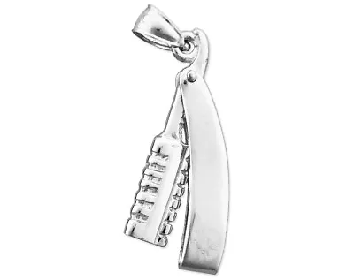 Rhodium Plated 925 Sterling Silver Moveable 3-D Straight Razor Charm • $95.38