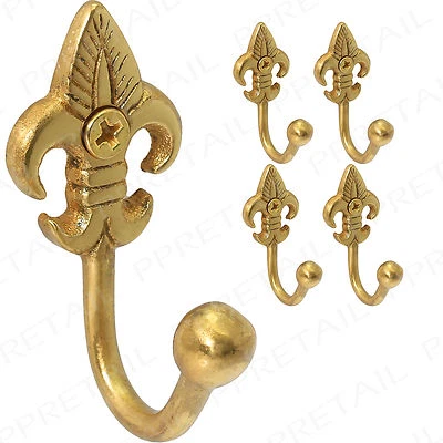 £7.50 • Buy 4 X BRASS FLEUR DE LYS BALL END CURTAIN TIE BACKS & SCREWS Tassel/Rope Hook