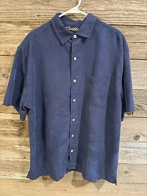 Caribbean Joe Mens XL Navy Hawaiian Shirt Short Sleeve Button Down Silk Feel • $15.97