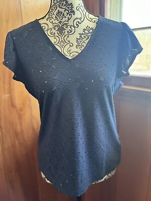 Michael Kors Women’s Eyelet Ruffled Flutter Sleeve  Top  Navy Blue Med NWT. • $22