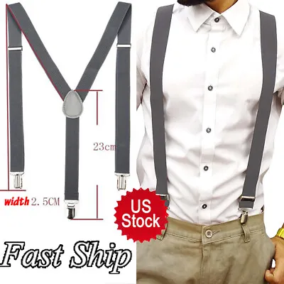 Mens Women's Clip-on Suspenders Elastic Y-Shape Elastic Adjustable Trousers New • $6.99