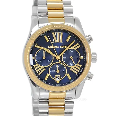 Michael Kors Womens Lexington Watch Blue Dial Two-Tone Gold Silver Steel Band • $104.80