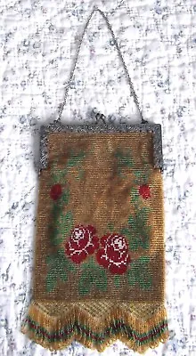 Large Antique Victorian Micro Beaded Roses Purse Chain Handle • $79.99
