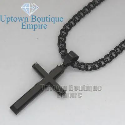 18-36 Men Stainless Steel Plain Silver/Gold  Plated Cross Pendant Cuban Necklace • $16.99