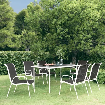 $442.99 • Buy VidaXL Outdoor Dining Set 7 Piece Steel Black Table Chair Seating Furniture