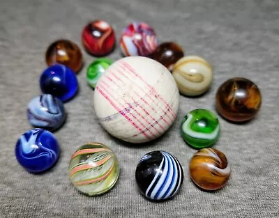 Vintage Marbles GERMAN INDIAN LATTICINIO CHINESE CLAY SLAGS C.A.C. Lot • $51