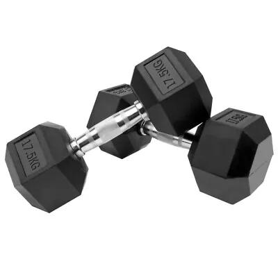 2x 17.5KG Rubber Hex Dumbbell Home Gym Fitness Strength Exercise Dumbbells Set • $150.97