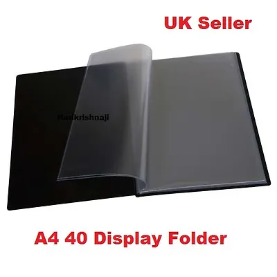 A4 Document Certificate Display Folder With 40 Plastic Transparent Pockets Black • £3.25