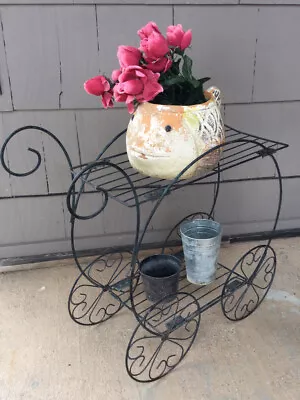 Vintage Mid Century Modern Black Metal Wire Table Cart Mag Rack Book Stand • $49.98